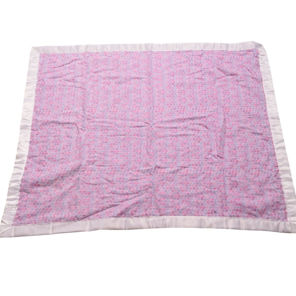 Handmade Pink‎ Floral Polka Dot Baby Blanket Satin Trim Reversible Flannel 42x36